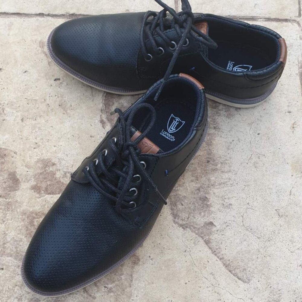 Faux Leather LONDON UNDERGROUND Boys Black Lace Up Dress Formal Shoes Size 3 Med